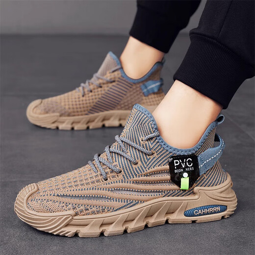 
Casual shoes for men's new style of flying mesh breathable running shoes coconut soft sole travel casual shoes sports shoes dad shoes black 44