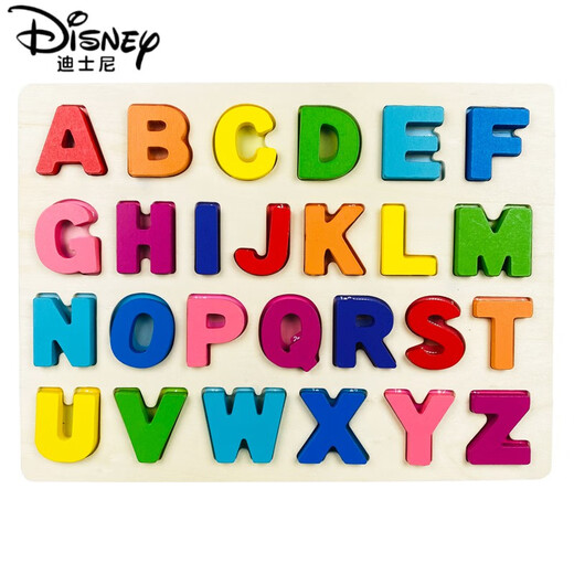Disney abcd letter toy wooden numbers children's recognition number pinyin 26 English wooden board puzzle building block toy capital letters