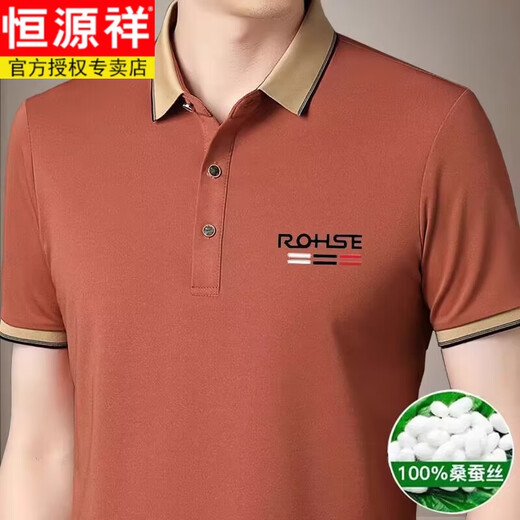 恒源祥桑蚕丝短袖t恤男夏季薄款半袖体恤衫上衣翻领polo领衫半袖男装 9918绿色耐穿 XL 建议138-150斤