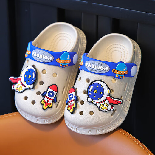 Children's slippers summer boys home girls soft bottom cute new Baotou cartoon baby indoor non-slip Khaki-Rocket 26-27 inner length 15.5CM suitable for 3.5 years old
