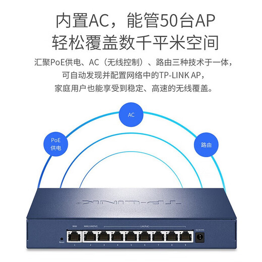 普联（TP-LINK） POE-AC一体化路由器 吸顶AP AC无线管理 全屋WIFI覆盖 控制器 TL-R5009PE-AC 9口2.5GPOE路由