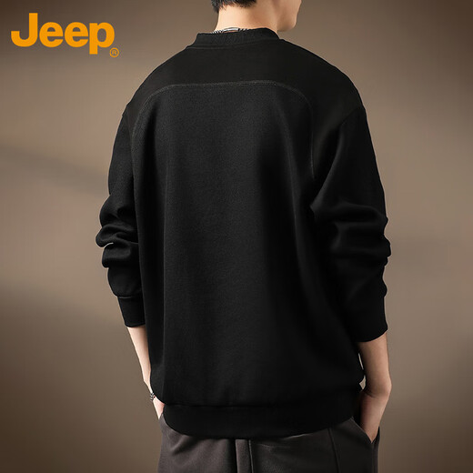 Jeep (JEEP) sweatshirt men's spring and autumn long-sleeved casual bottoming shirt Henry collar loose top T-shirt men's black 4XL