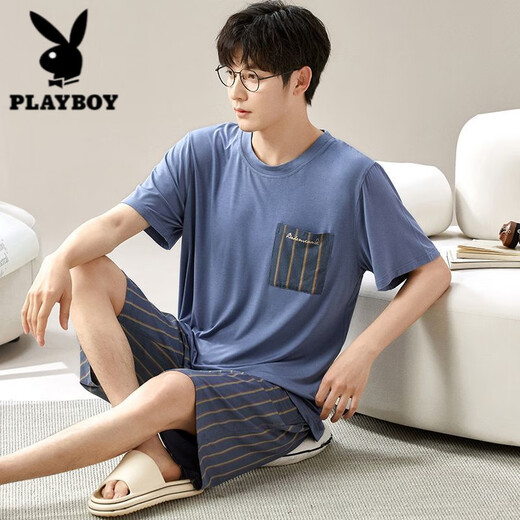 Playboy (Playboy) Herren-Sommeranzug Modal Herren-Pyjamas kurzärmelige Shorts plus eine große lose dünne Heimkleidung 6623 XL 120-140jin [Jin ist 0,5 kg]