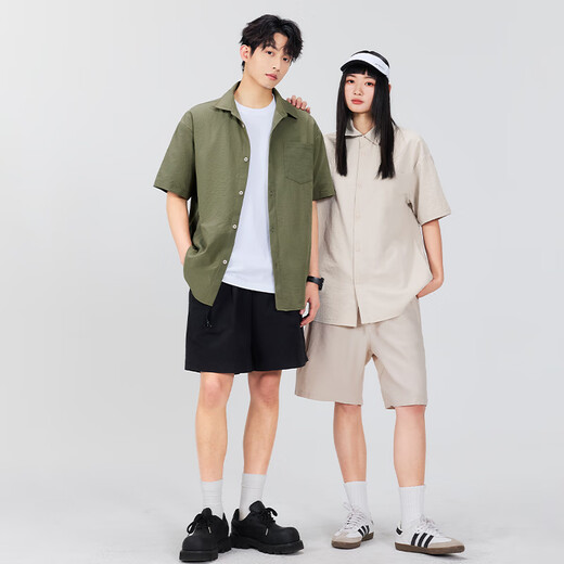 
Miniso (MINISO) shirt men's ice silk breathable Cuban collar shirt summer loose trend simple letter short sleeve military green L