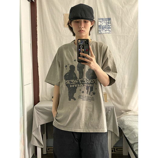 7 T-shirts à manches courtes lavables et utilisés de haute qualité pour hommes et femmes en été Nouveau Américain Rétro Casual Trend Coton Pure Coton en vrac Top à manches courtes XXJR-T1506 Green-Green M