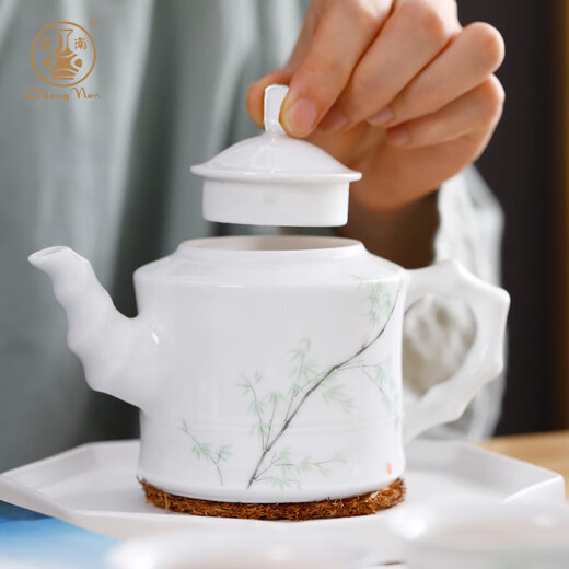 Changnan Ceramics Jiejiesheng Teapot Tea Cup Eight-Headed White Porcelain Kung Fu Household Tea Set Jiejiesheng 8-piece Pack