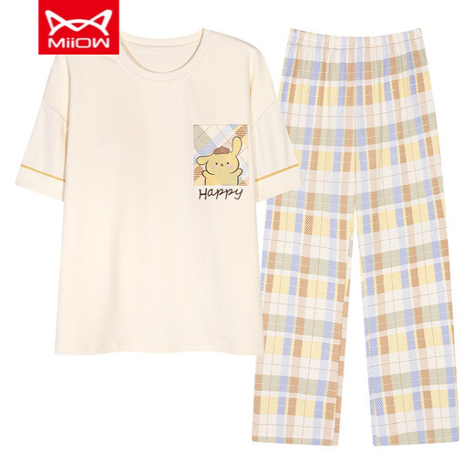 Catman Miiow Pajamas Nouveau pantalon de coton pur et coton pur pur pur peut être porté sur le jeu de vêtements de grande taille de dessin animé de grande taille C9202 poitrine de poitrine de courte longueur des femmes [suggérée 80-95 Jin [Jin est égal à 0,5 kg]]]
