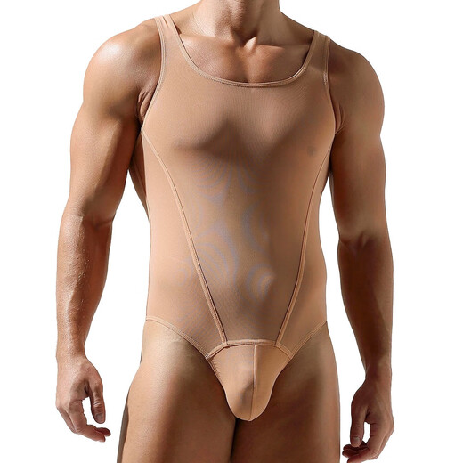 Männer schwarzer Seidenweste Stresung und einteiliger Anzug, lustige Single-Tanga-Mesh-durchscheinende sexy Onesie Basis Unterwäsche Männer dunkelblau m
