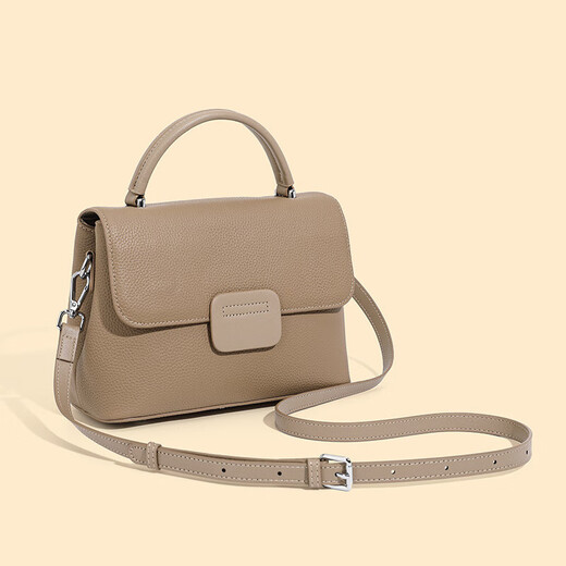 First layer cowhide women's one-shoulder crossbody simple fashion bag for girls classic shell bag 2 shoulder straps large capacity soft leather elephant gray gift box 2919