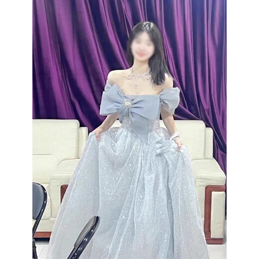 
Women's Banquet One-Shoulder Evening Dress Women's Banquet Temperament Light Luxury Niche High-end Host Art Exam Adult Gift Puffed Garnish Skirt Women Picture Color L