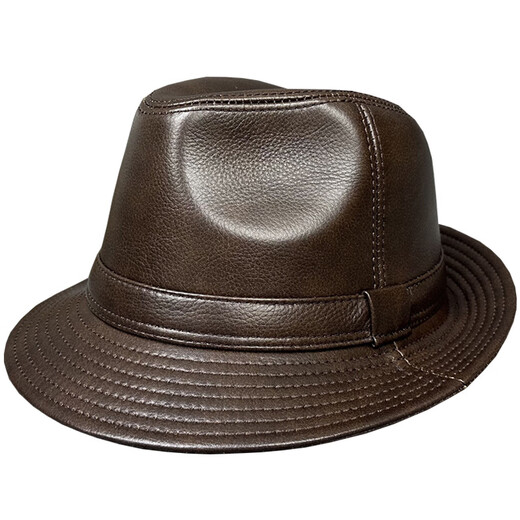 Lee dprre fashion retro jazz hat British style men's new genuine leather hat middle-aged and elderly high-end large-brimmed cowhide hat black 60cm