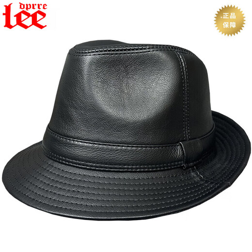 Lee dprre fashion retro jazz hat British style men's new genuine leather hat middle-aged and elderly high-end large-brimmed cowhide hat black 60cm