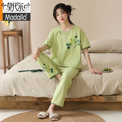 莫代尔新中式睡衣女夏季新款新疆棉短袖长裤薄款可外穿家居服睡衣女士套 9905 M 建议80到100斤