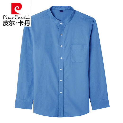 皮尔卡丹（pierre cardin）立领长袖衬衫男中青年休闲中山装男士衬衣100%纯棉潮流上衣衬衫潮 LY11162款白色内销品牌出口转内销 M 170内销品牌出口转内销