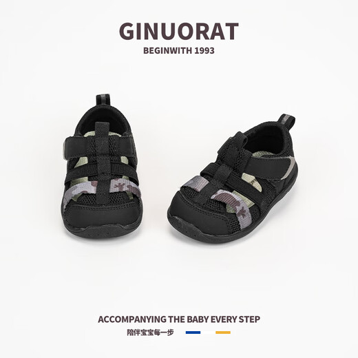 Chino Mouse Official Authentic Baby Toddler Shoes Boys Sandals Breathable Girls Shoes Non-Slip Soft Sole Mesh Shoes Black Size 16 (Suitable for Feet Length 11.5-12.0cm)