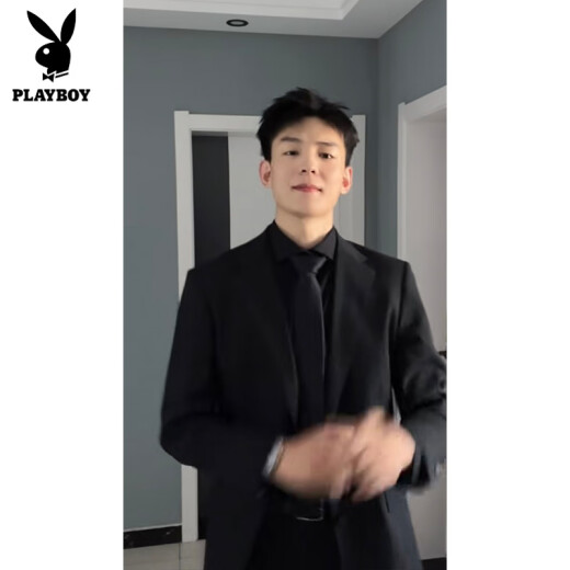 
Playboy men's black shoulder pad suit jacket men's spring and autumn style handsome outfit casual suit youth jacket black [shoulder pad] XL