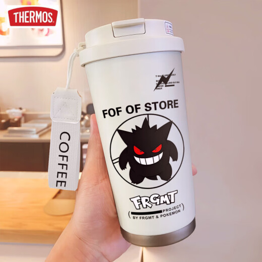 Thermos creative Geng Gui Thermo Copa Gran capacidad Copa de agua de paja Portable Doble Coffee Café Nuevo Modelo de alta precisión para hombres y mujeres BXAB13794 GHOST + Con Lanyard Ceramic Bottom