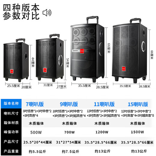 Konka square dance audio three-way outdoor mobile trolley performance singing karaoke wooden speaker subwoofer home portable Bluetooth high power high volume with wireless microphone 9 speakers + 2 rechargeable microphones