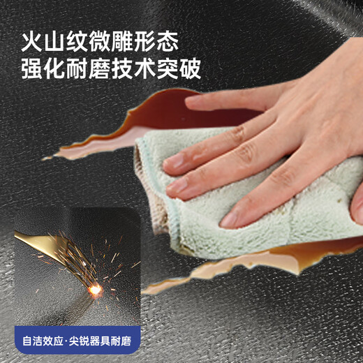 Jiumu Kitchen 304 stainless steel hand-made volcano hammer pattern sink large single-slot under-counter household sink and dishwashing basin volcano hammer pattern + large slag collection net + pull-out faucet 800X460 + SF Express