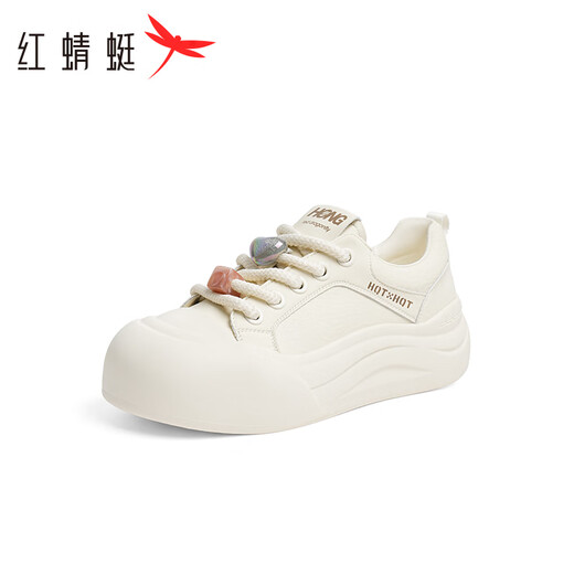 红蜻蜓泡芙面包鞋2025春季百搭小白鞋丑萌厚底板鞋女WTB15280 米白色 39