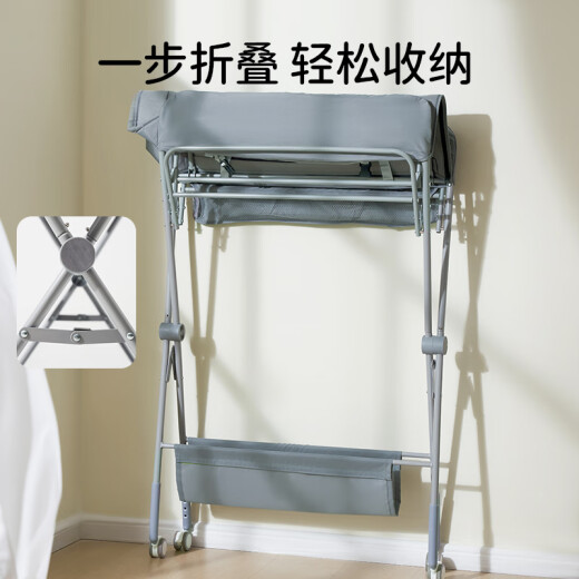 欧孕尿布台婴儿护理台洗澡一体宝宝多功能简易升降折叠婴儿床垫子 莫兰迪粉标准款5档升降+置物篮+
