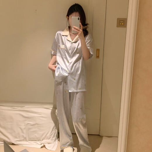 Pajama de seda de hielo modal para mujeres en el verano delgada delgada de seda de seda de seda fría de altura corta Estilo Ins Ropa para el hogar de seda de seda de alto valor FY-3937 [pantalones cortos de manga corta] L [recomendado 100-120 Jin [Jin equivale a 0.5 kg]]
