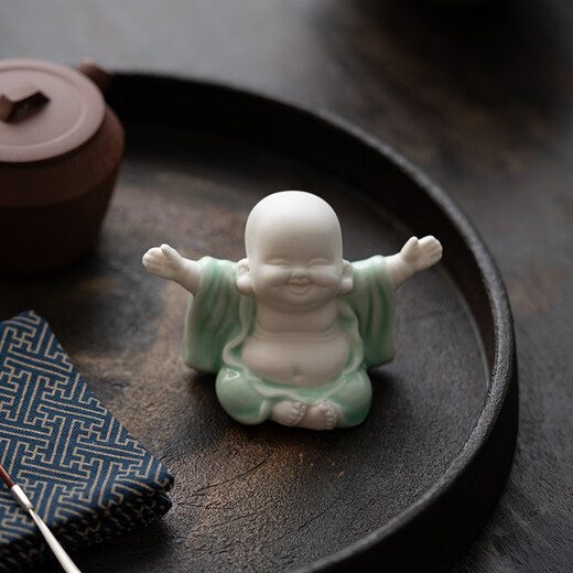 Gui Porcelain Celadon Big Belly Maitreya Buddha Tea Pet Ornament Can Raise Cute Laughing Buddha Little Monk Flower Pot Ornament Tea Set Accessories Tea Toys Smile Always Open Celadon No Specifications