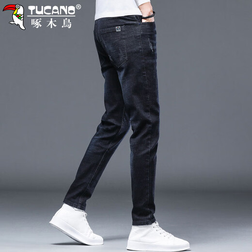 Holzspecker (Tucano) Jeans Herren Frühling und Sommer Schlanker elastischer Long Hosen Herren Trendy Business Casual Hosen Männer Blau Schwarz 32