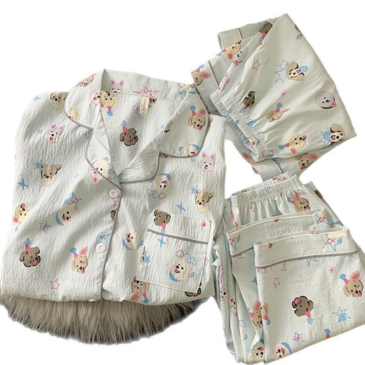 Jingpufei Pajama de cachorros de dibujos animados para mujeres en verano Cabina de seda del algodón delgada Ropa de tres piezas Set Yunduo Cotton-9906# Star Puppy Set de tres piezas L [sugerido 100-120Jin [Jin iguala 0.5 kg]]]
