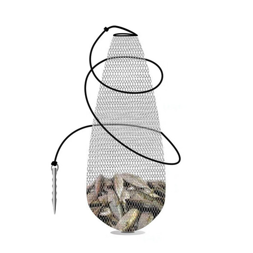 Bai Chao Thick Line Net Bag High-horsepower Fish Net Bag Folding Fishing Net Thickened Fish Protector Basket Drawstring Net Bag Simple Net Bag 100cm 1m Net Length with Rope + Fixed Ground Plug Gray Hand-woven Net Bag Special for Large and Small Fish 20