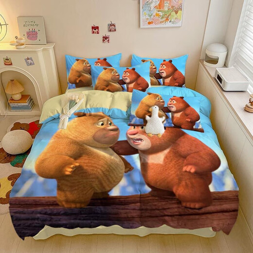 All-cotton cartoon cute bears appearing in children, boys and girls three-piece set student dormitory four-piece set customizable 3891V 135 bed (quilt cover 180220) four-piece set