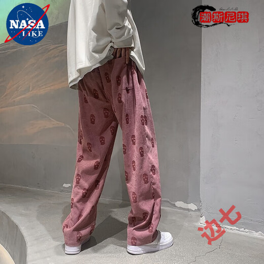 NASALIKE 欧美高街hiphop休闲裤子男春秋季设计感宽松直筒ins潮拖地牌阔腿 高质量A753黑色 L
