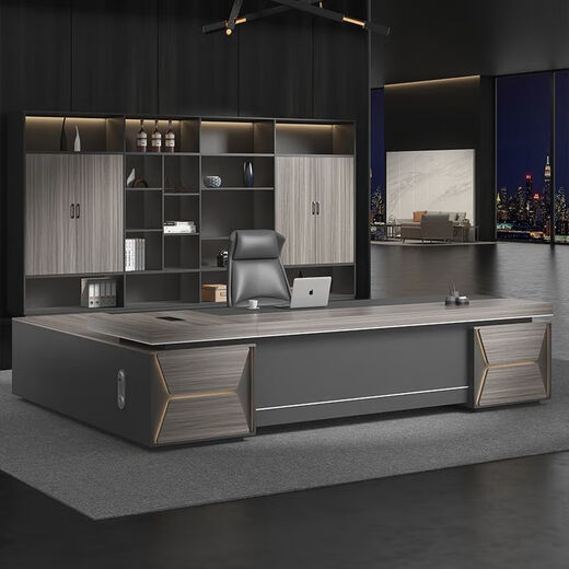 Boss desk office desk and chair combination simple modern light luxury double cabinet executive desk manager desk executive desk furniture McKinley + Khaki installation consultation customer service 1.6 meters + classic single cabinet Qiancheng package delivery