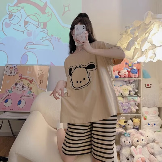 Jingpu Fei Pacha Hund Pyjamas für Frauen im Sommer koreanischer Stil Süßes Student Kurzarm Zwei-teiliger Set 2025 Guangzhou dreizehn Linien 679 Grüne Dinosaurier M [Vorgeschlagen 80-90jin [Jin gleich 0,5 kg]]]