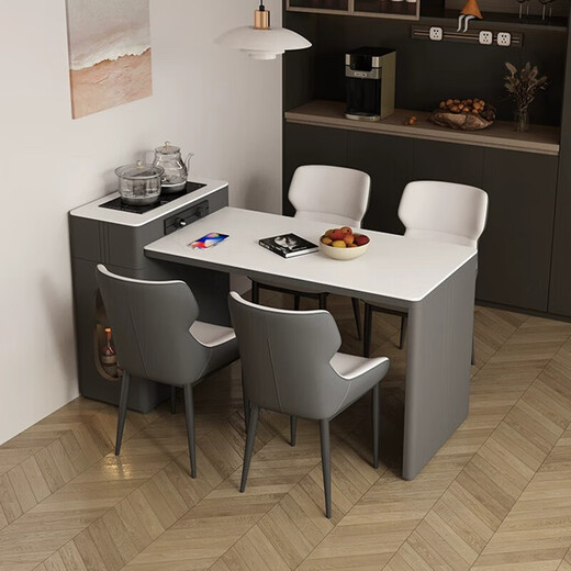 YIQICHENGPIN cream style retractable slate island dining table integrated kitchen home light luxury tea table and chair combination modern coffee table fixed socket regular flat style island dining table 1 meter single island table