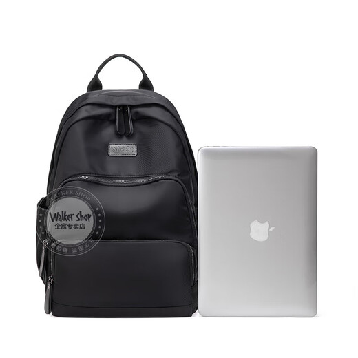 Walker Shop品牌轻奢双肩包男书包简约防水尼龙牛津布旅行电脑背包男女 时尚黑 [14寸] 43*32*13cm