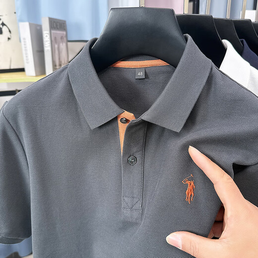 Laurenrapolo (LAURENRAPOLO) Lough Lauren Pony Embroidered Short Sleeve T-shirt Men's Summer Casual POLO Shirt Top Black p693 M