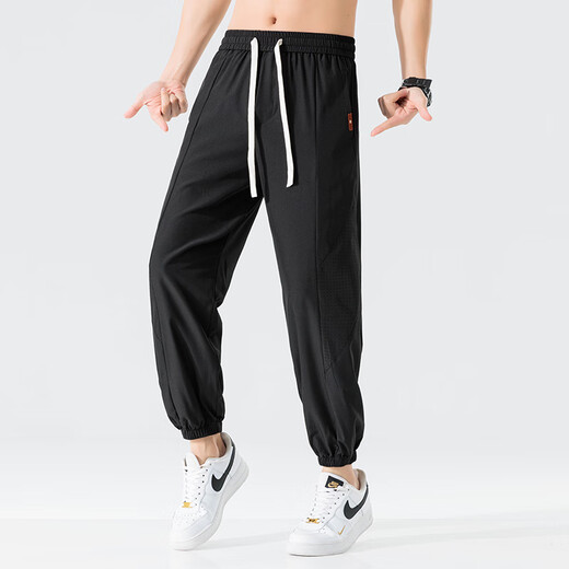 
ROMON casual pants for men in summer cool breathable legs trousers for men mesh versatile sports pants ZH983 black XL