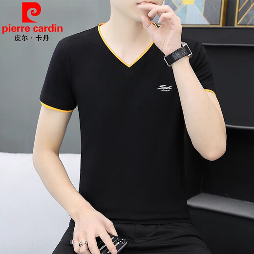 Pierre Cardin 2025 Neues Xinjiang Pure Cotton Herren kurzärmelige T-Shirt-Basis-Hemd V-Ausschnitt T-Shirt Trendy halbärmelte Sommer-Top für Männer Qy691 White M.