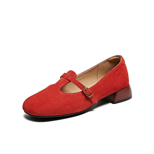 
Best 2025 autumn new Mary Jane shoes simple retro light mouth thick heel women's singles shoes B9929CQ5 red 36