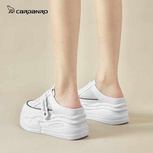 Cardan Road Slippers Women's Inner Increased Outer Wear Baotou Half Slippers Women's 2025 New Summer Women's Shoes Mesh Breathable White Shoes White 39