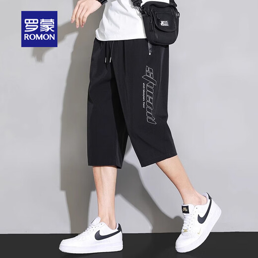 Pantalones casuales de romon pantalones recortados para hombres pantalones deportivos delgados de verano suelto de hielo casual de seda sobre rodilla rápida pantalones secos pantalones cortos para hombres 713 gris oscuro m (peso recomendado 80-100 jin [Jin equivale a 0.5 kg])