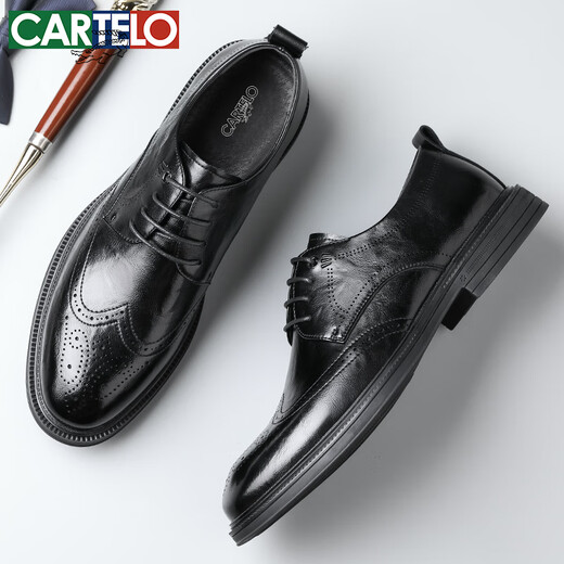 
CARTELO Crocodile (CARTELO) top layer cowhide men's shoes 2025 new Block business casual shoes men's leather shoes men's K055 black 42