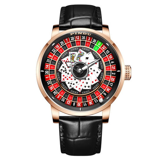 Pindu [play carte watch] jeu de jeux de jeu série de jeux de jeu masculin Roulette entièrement automatique mécanique montre lumineuse tendance masculine 6626 rose coquille de jeu de jeu de jeu noir ceinture noire