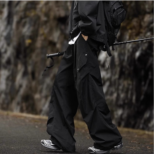 Dingfengbaoluo American outdoor paratrooper overalls men's autumn loose casual pleated design long pants XP01 Xingyao black 2XL
