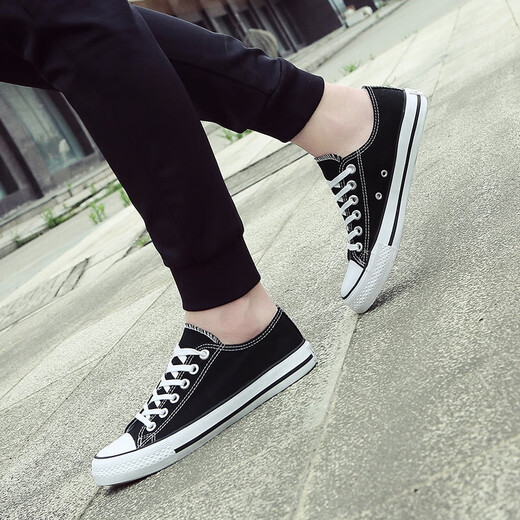 European Pastoral couple canvas shoes for men 2025 summer new low top casual sports shoes for men trendy and versatile (PJ) 6621 black 44