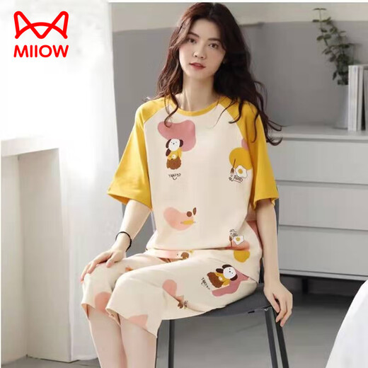 猫人（MiiOW）短袖睡衣女夏季套装韩版可爱特大码软绵绵春夏睡衣两件套 838【新款短袖套装】 2XL
