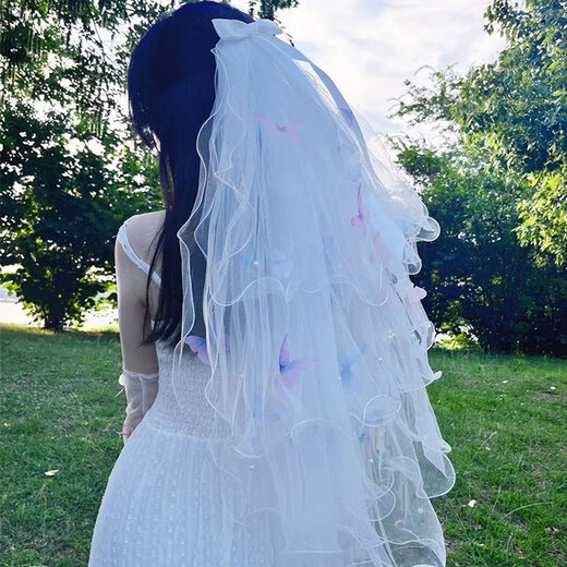 Jingli Jingda Veil Proposal Proposal Bridal Headwear Photo Confession Registration Puffing Veil Decoration White Veil Children's Veil Colorful Butterfly Veil Hair Comb