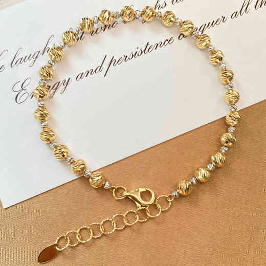 Chishe 18K gold olive bead diamond bracelet vs large and small two-color bouncy bead bracelet plain gold for women, fashionable and versatile, white + light gold