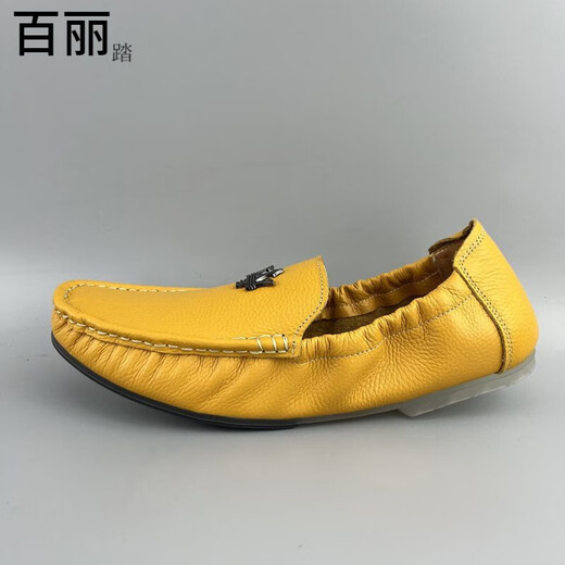百丽踏皮面豆豆鞋男软面软底鞋休闲百搭男士乐福鞋男潮流正装感薄款 6629蓝(皮鞋码脚胖宽加大一码 43